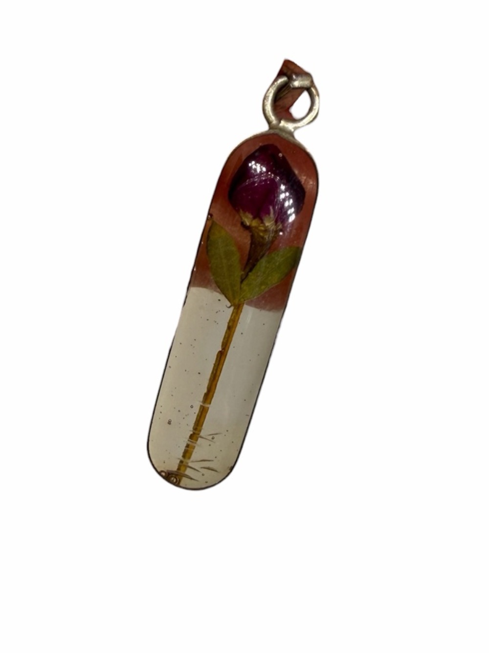 Inclosed Rose Long Oval Pendant Faux Pendant